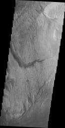 This image from NASA's Mars Odyssey spacecraft shows the westward continuation of a channel near Gale crater on Mars