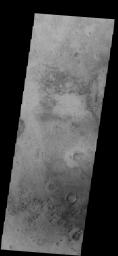 This image from NASA's 2001 Mars Odyssey spacecraft shows small sets of dunes on the plains of Aonia Terra.