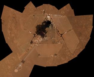 NASA's Mars Exploration Rover Opportunity recorded the component images for this self-portrait about three weeks before completing a decade of work on Mars.