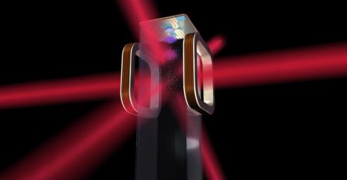 Artist's concept of a magneto-optical trap and atom chip to be used by NASA's Cold Atom Laboratory (CAL) aboard the International Space Station.