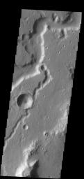 This image from NASA's 2001 Mars Odyssey spacecraft shows a portion of Nanedi Valles.