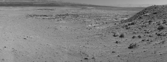 This view from NASA's Curiosity Mars rover was taken the day before the rover's final approach drive to 'the Kimberley' waypoint, selected months ago as the location for the mission's next major investigations.