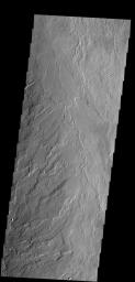 This image shows lava flows that originated at Olympus Mons as seen by NASA's 2001 Mars Odyssey spacecraft.