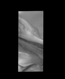 This image as seen by NASA's 2001 Mars Odyssey spacecraft shows the layering of the ice at the north pole.