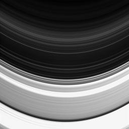 Not all of Saturn's rings are created equal: here the C and D rings appear side-by-side, but the C ring, which occupies the bottom half of this image, clearly outshines its neighbor. This image is from NASA's Cassini spacecraft.