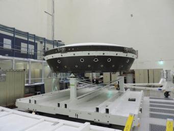 The main structural body of the second flight test vehicle in NASA's Low-Density Supersonic Decelerator (LDSD) project is seen during its assembly in a cleanroom at NASA's Jet Propulsion Laboratory.