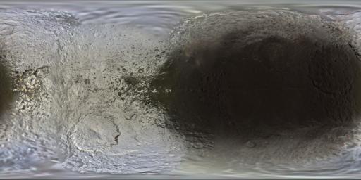 This set of global, color mosaics of Saturn's moon Iapetus was produced from images taken by NASA's Cassini spacecraft during its first ten years exploring the Saturn system.