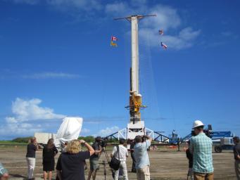 This image shows the tower from which the test vehicle for NASA's Low-Density Supersonic Decelerator (LDSD) will hang before a balloon lifts it to high altitudes.