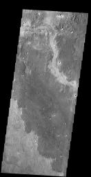 The dark lobed material in this image from NASA's 2001 Mars Odyssey spacecraft is a lava flow located northwest of the Elysium Volcanic Complex.