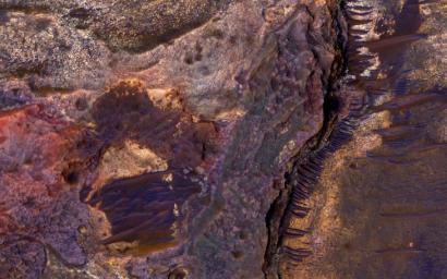 This image from NASA's Mars Reconnaissance Orbiter covers layered sedimentary rocks on the floor of an impact crater north of Eberswalde Crater. There may have been a lake in this crater billions of years ago.
