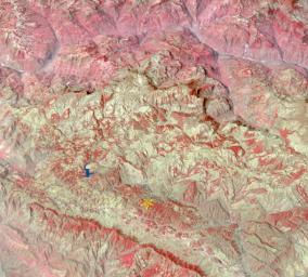 The star on this image from the NASA's Terra spacecraft indicates the eipcenter of a magnitude 6.1 earthquake which truck in southern China's Yunnan province, toppling thousands of homes and causing numerous casualties.