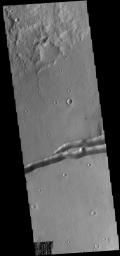 The linear depressions (termed graben) in this image captured by NASA's 2001 Mars Odyssey spacecraft are part of Memnonia Fossae.