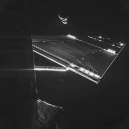The Philae lander of the European Space Agency's Rosetta mission took this self-portrait of the spacecraft on Sept. 7, 2014, at a distance of about 30 miles (50 kilometers) from comet 67P/Churyumov-Gerasimenko.