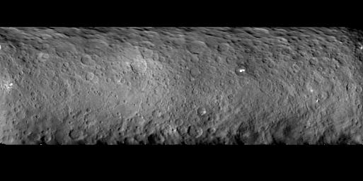 The surface of Ceres is covered with craters of many shapes and sizes, as seen in this new mosaic of the dwarf planet comprised of images taken by NASA's Dawn mission on Feb. 19, 2015 from a distance of nearly 29,000 miles (46,000 kilometers).