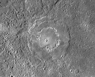 This mosaic from NASA's MESSENGER spacecraft provides a detailed view of the features and structures associated with the peak-ring basin Raditladi.