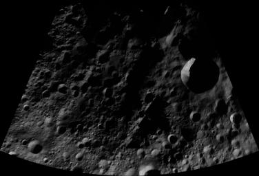 This image of Mamilia AV-L-06, from the atlas of the giant asteroid Vesta, was created from images taken as NASA's Dawn mission flew around the object, also known as a protoplanet.