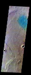 The THEMIS VIS camera contains 5 filters. The data from different filters can be combined in multiple ways to create a false color image. This image from NASA's 2001 Mars Odyssey spacecraft shows part of Gusev Crater.