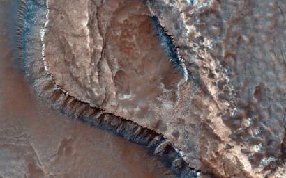 This image from NASA's Mars Reconnaissance Orbiter shows the southwestern floor of a 50-kilometer diameter unnamed crater, about 100 kilometers northeast of Hellas Basin.