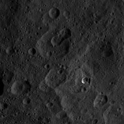 This image, taken by NASA's Dawn spacecraft on Sept. 20, 2015, shows a portion of the northern hemisphere of dwarf planet Ceres from an altitude of 915 miles (1,470 kilometers), and has a resolution of 450 feet (140 meters) per pixel.