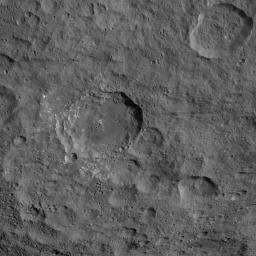 This image, taken by NASA's Dawn spacecraft, shows the surface of dwarf planet Ceres at mid-latitudes, from an altitude of 915 miles (1,470 kilometers). The image was taken on Sept. 21, 2015, and has a resolution of 450 feet (140 meters) per pixel.