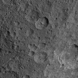 This image, taken by NASA's Dawn spacecraft, shows the surface of dwarf planet Ceres at mid-latitudes from an altitude of 915 miles (1,470 kilometers). The image was taken on Sept. 21, 2015, and has a resolution of 450 feet (140 meters) per pixel.