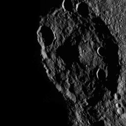 This image, taken by NASA's Dawn spacecraft, shows a portion of the southern hemisphere of dwarf planet Ceres from an altitude of 915 miles (1,470 kilometers). Zadeni crater is named for the ancient Georgian god of bountiful harvest.