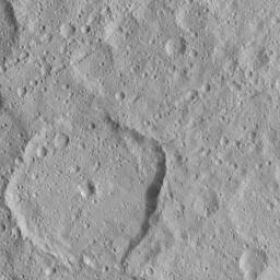 Numerous linear crater chains on Ceres dominate this image from NASA's Dawn spacecraft, which is centered at approximately 20 degrees north latitude, 198 degrees east longitude.