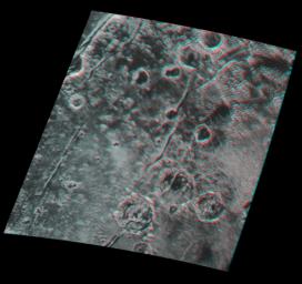 Global stereo mapping of Pluto's surface is now possible, as images taken from multiple directions are downlinked from NASA's New Horizons spacecraft. You will need 3D glasses to view this image showing an ancient, heavily cratered region of Pluto.