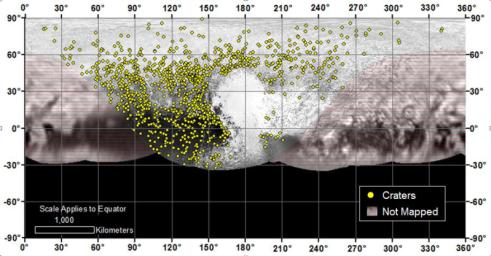 Locations of more than 1,000 craters mapped on Pluto by NASA's New Horizons mission indicate a wide range of surface ages, which likely means that Pluto has been geologically active throughout its history.