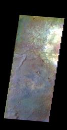 The THEMIS camera contains 5 filters. The data from different filters can be combined in multiple ways to create a false color image. This image captured by NASA's 2001 Mars Odyssey spacecraft shows part of the plains of Terra Sabaea.