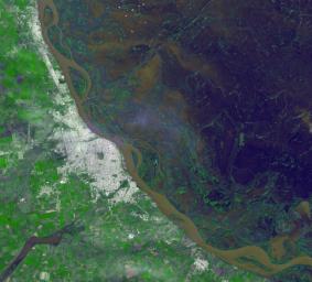 On Jan. 6, 2016, NASA's Terra spacecraft flew over Rosario, Argentina located northwest of Buenos Aires, on the western shore of the Parana River where the floodplain is still under water or wet.