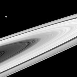 This image from NASA's Cassini spacecraft captures Saturn's main rings, along with its moons, which are much brighter than most stars.