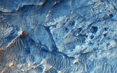 Jezero Crater is candidate future landing site that contains sediments deposited by at least three ancient rivers as seen by NASA's Mars Reconnaissance Orbiter spacecraft. There are some good exposures of ancient bedrock.