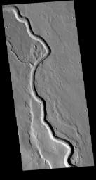 This image captured by NASA's 2001 Mars Odyssey spacecraft shows a portion of Buvinda Vallis.