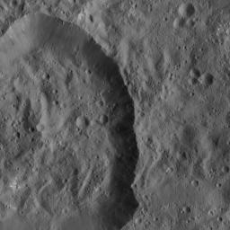 This image of Ceres from NASA's Dawn spacecraft shows a crater near the dwarf planet's equator. The view is centered at approximately 6 degrees south latitude, 230 degrees east longitude.