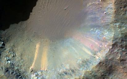 This image captured by NASA's Mars Reconnaissance Orbiter spacecraft shows several smaller craters that formed on the floor of Saheki Crater, an 85-kilometer diameter impact crater north of Hellas Basin.