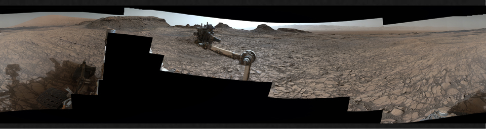 This 360-degree panorama was acquired by the Mast Camera (Mastcam) on NASA's Curiosity Mars rover as the rover neared features called 'Murray Buttes' on lower Mount Sharp.