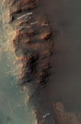 This map show a portion of Endeavour Crater's western rim that includes the 'Marathon Valley' area investigated intensively by NASA's Mars Exploration Rover Opportunity in 2015 and 2016.