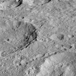 NASA's Dawn spacecraft took this image of Rao Crater (7 miles, 12 kilometers) at center left. on May 30, 2016.