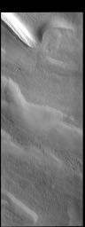 This image of the South Polar cap from NASA's 2001 Mars Odyssey spacecraft shows several different surface textures.