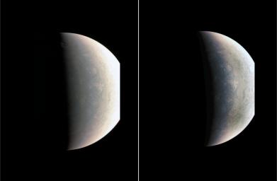 NASA's Juno was about 48,000 miles (78,000 kilometers) above Jupiter's polar cloud tops when it captured this view, showing storms and weather unlike anywhere else in the solar system.