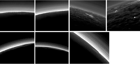 Pluto's present, hazy atmosphere is almost entirely free of clouds, though scientists from NASA's New Horizons mission have identified some cloud candidates after examining images taken during July, 2015.