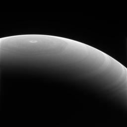 This image from NASA's Cassini spacecraft shows Saturn's cloud belts moving around the planet in a circular path with the wandering, hexagon-shaped polar jet stream breaking the mold. The Cassini spacecraft ended its mission on Sept. 15, 2017.