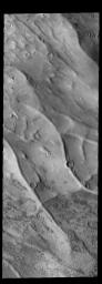 This image captured by NASA's 2001 Mars Odyssey spacecraft shows part of Dorsa Argentea in the south polar region of Mars.