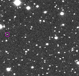 This frame from a sequence of four images of the asteroid name 2014 AA, seen as a speck of light moving relative to the background stars, is a small asteroid, observed by NASA's Catalina Sky Survey. It was, at the time, about as far away as the moon.
