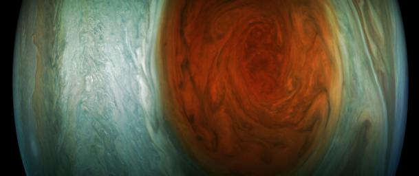 This enhanced-color image of Jupiter's Great Red Spot was created by citizen scientist Gerald Eichstadt using data from the JunoCam imager on NASA's Juno spacecraft.