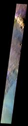 The THEMIS camera contains 5 filters. The data from different filters can be combined in multiple ways to create a false color image. This image from NASA's 2001 Mars Odyssey spacecraft shows part of Newton Crater in Terra Sirenum.
