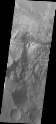 The interior layered mesa in Hebes Chasma is visible at the top of this image captured by NASA's 2001 Mars Odyssey spacecraft.