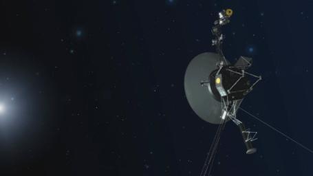 This artist concept shows NASA's twin Voyager spacecraft, celebrating 40 years of continual operation in August and September 2017.