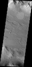 Coprates Chasma is one of the numerous canyons that make up Valles Marineris. This image captured by NASA's 2001 Mars Odyssey spacecraft is located in central Coprates Chasma.